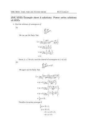 Exercise Sheet 2 solutions - 2DE/2DE3 Example sheet 2 solutions ...