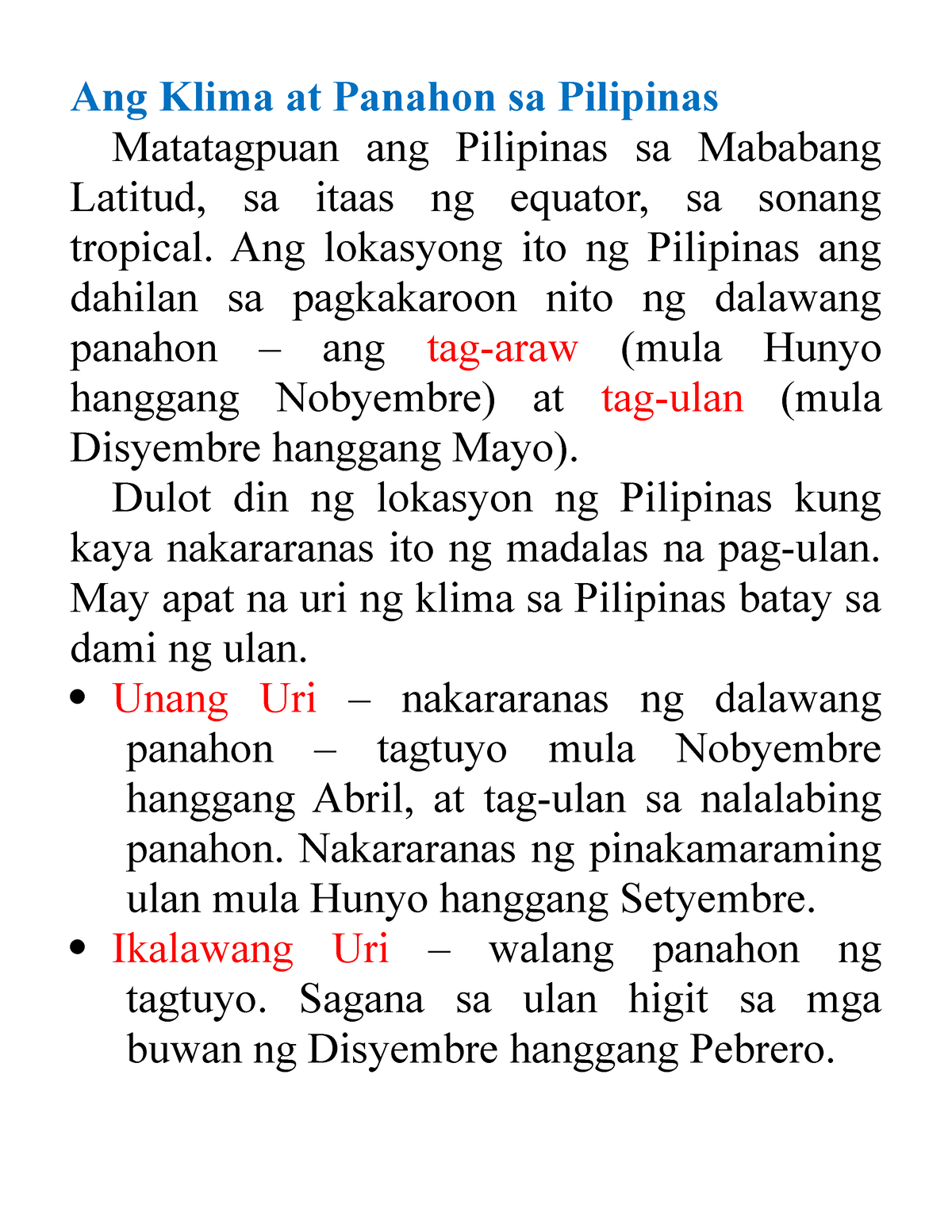 317291675 Apat Na Uri Ng Klima Sa Pilipinas Batay Sa Dami Ng Ulan - Ang ...