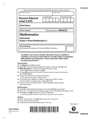 0s1 9MA0 01 Pure 1 Mock Set 1 mark scheme word 1 - January 2019 Mark ...