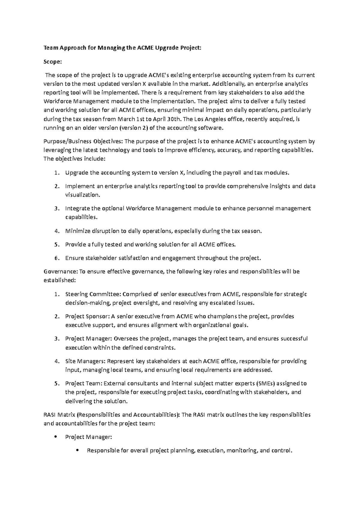 ACME Upgrade Project - Team Approach for Managing the ACME Upgrade ...