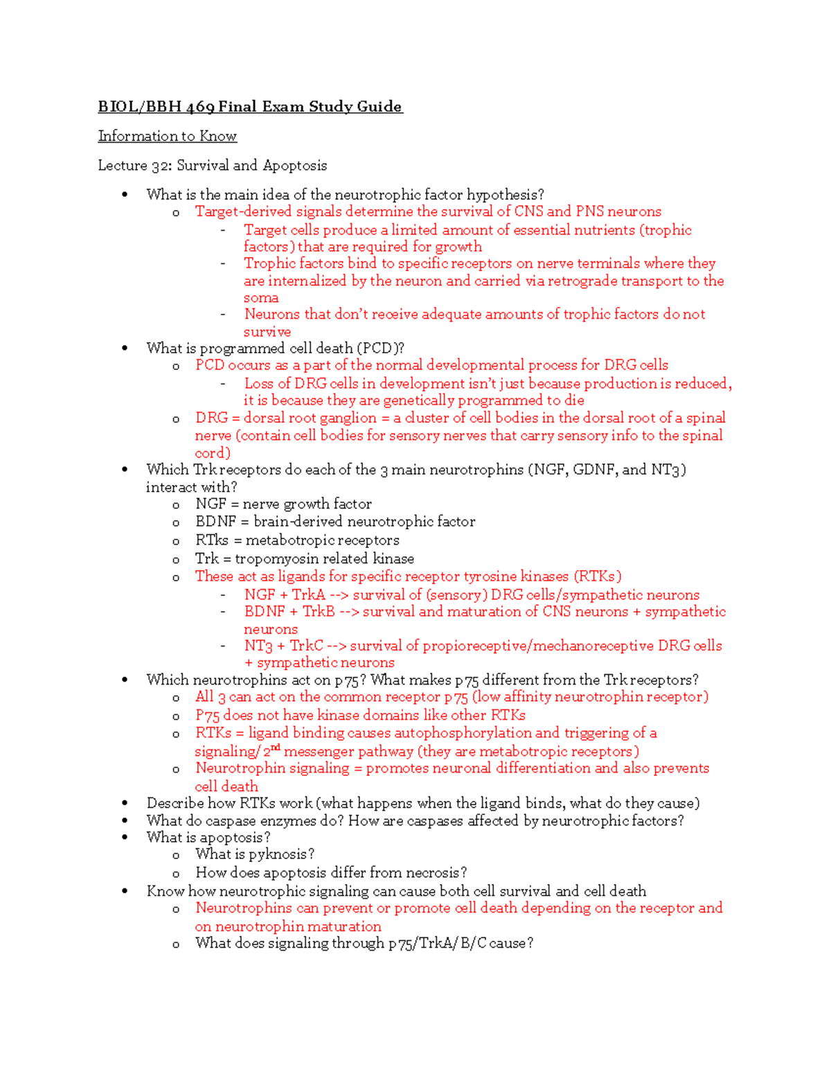 Final Exam Study Guide FA 2021 - BIOL/BBH 469 Final Exam Study Guide ...