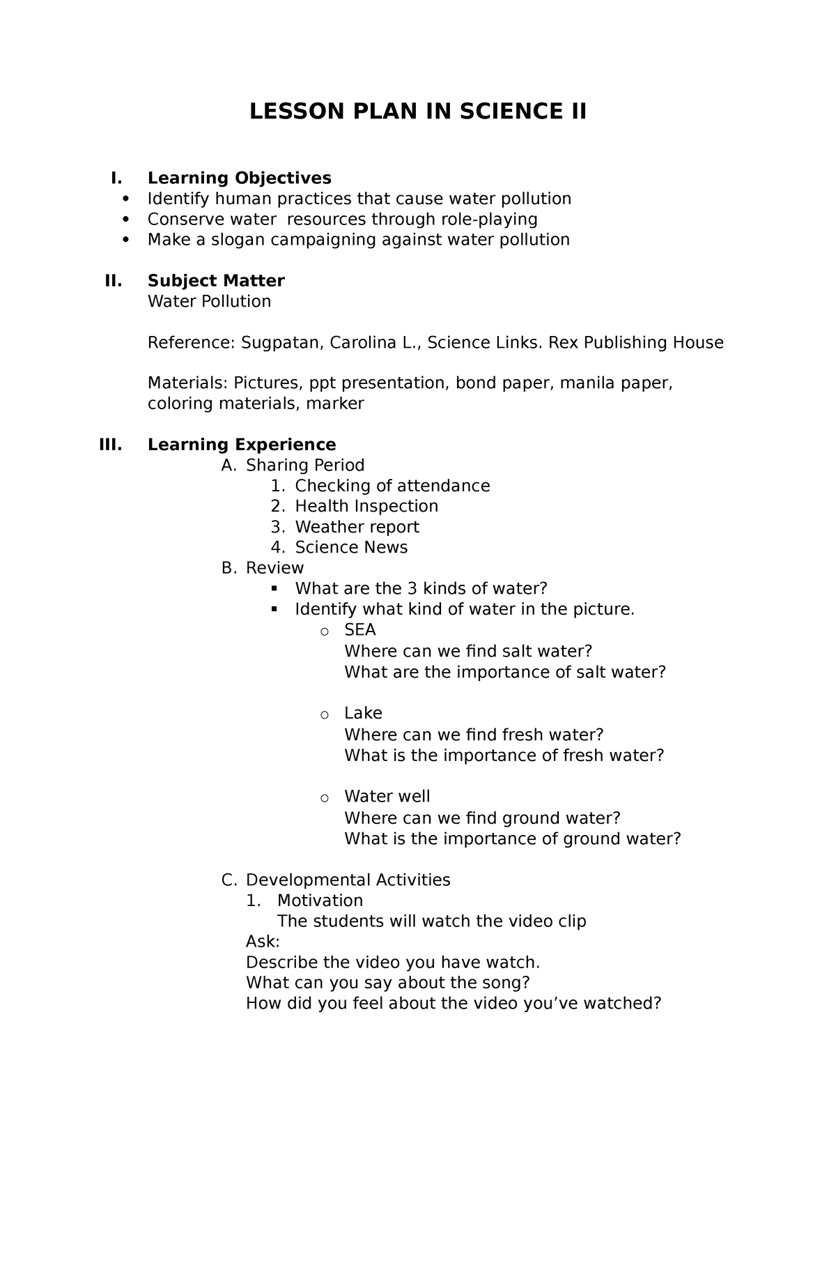 Semi Plan - Semi Detailed Lesson Plan - LESSON PLAN IN SCIENCE II I ...