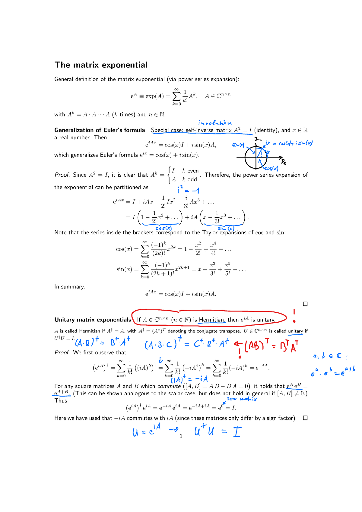 Matrix exponential annotated - The matrix exponential General ...