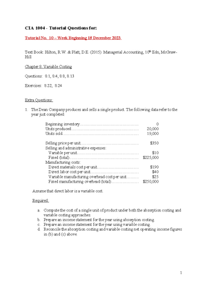 Examples.CVP and Absorption vs Variable Costing - Hightech Company ...