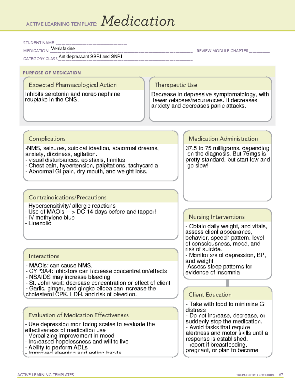 ALT sim 1 Venlafaxine - ACTIVE LEARNING TEMPLATES TherapeuTic procedure ...