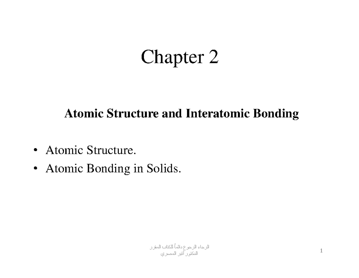 Chapter 2- Atomic Structure And Interatomic Bonding - Chapter 2 Atomic ...