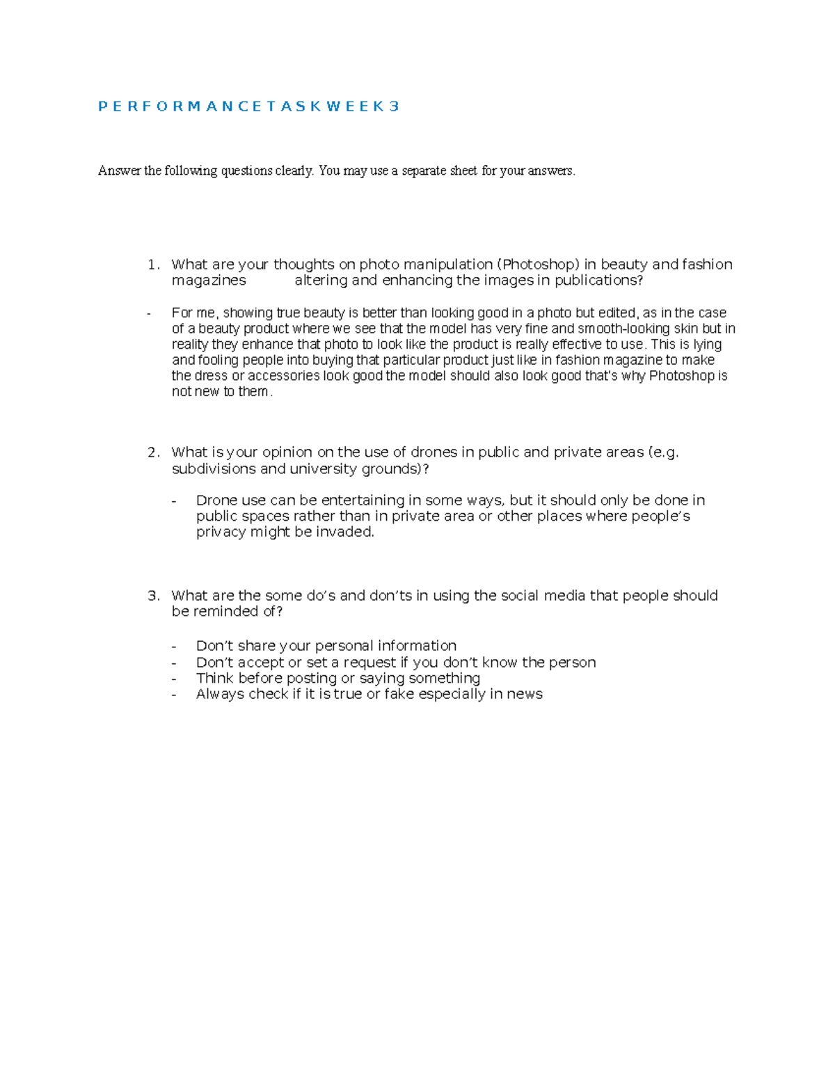 PPT WEEK 3 - MODULES - P E R F O R M A N C E T A S K W E E K 3 Answer ...