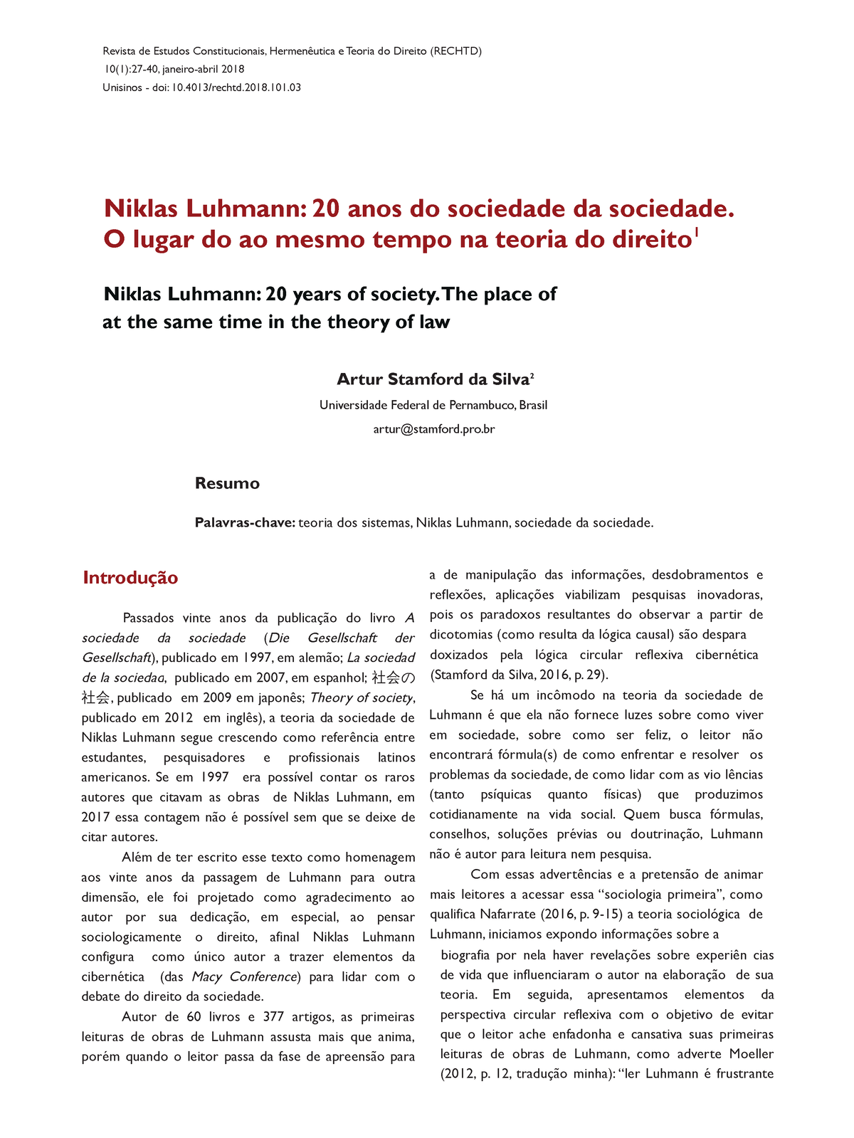 Luhmann Stamford - Revista De Estudos Constitucionais, Hermenêutica E ...