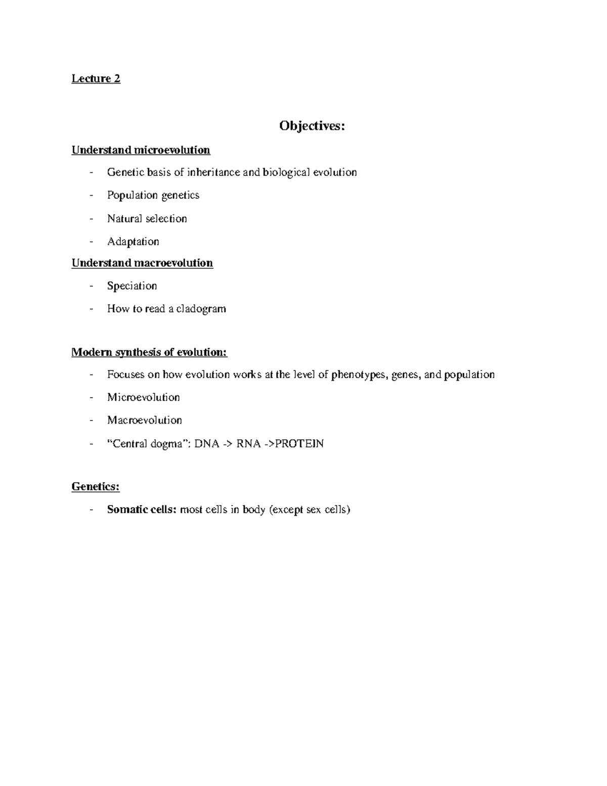Ant100 Lecture 2 - notes - Lecture 2 Objectives: Understand ...