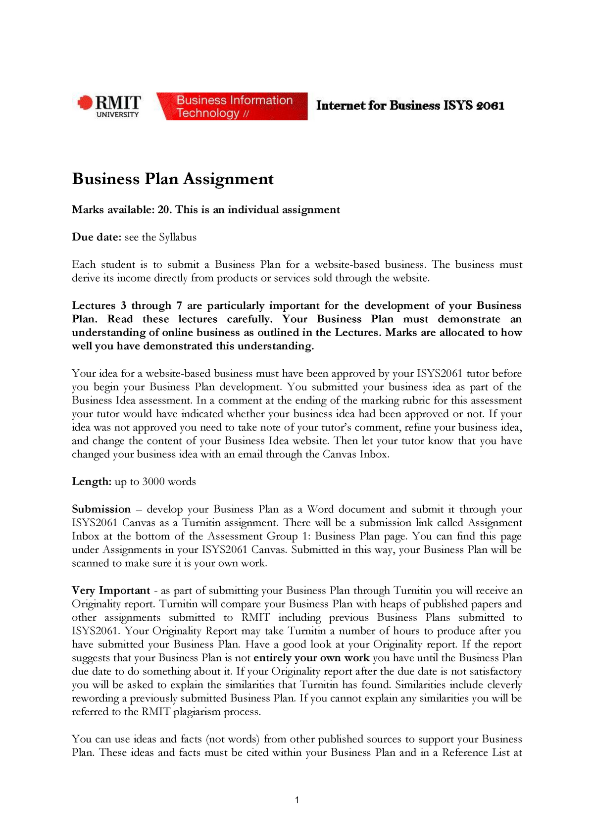 business plan for assignment