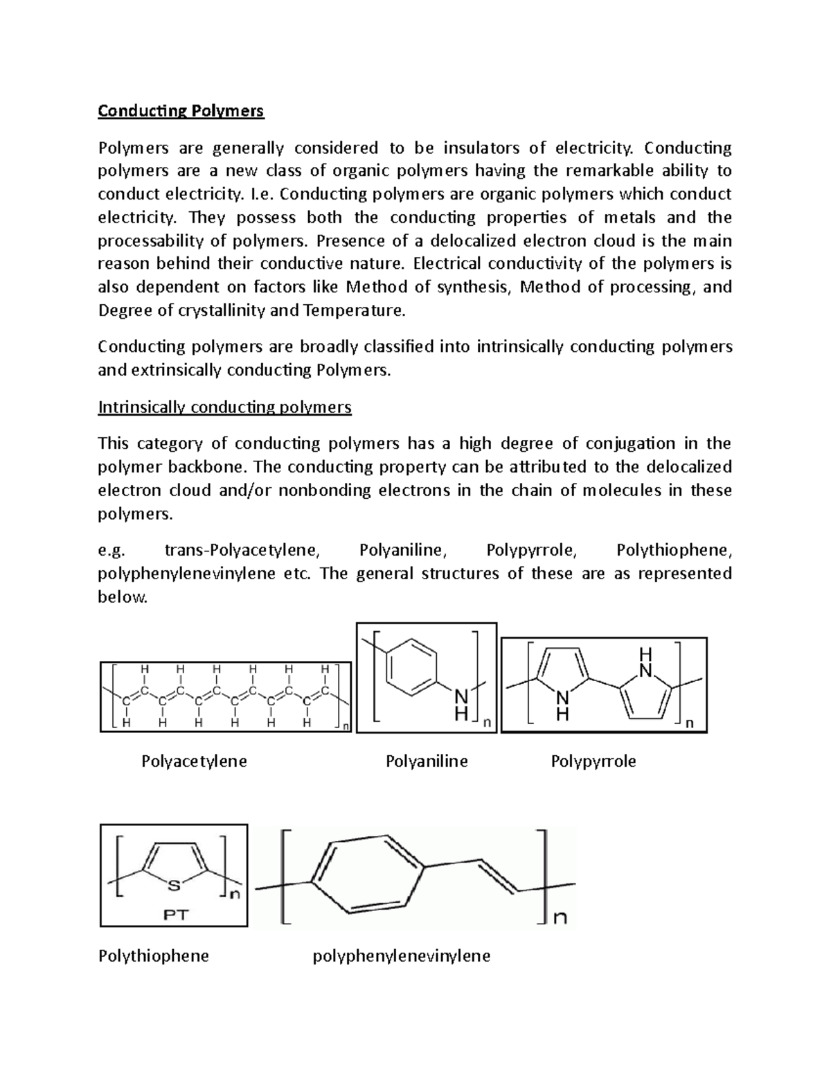 Conducting Polymers - Conducting Polymers Polymers are generally ...