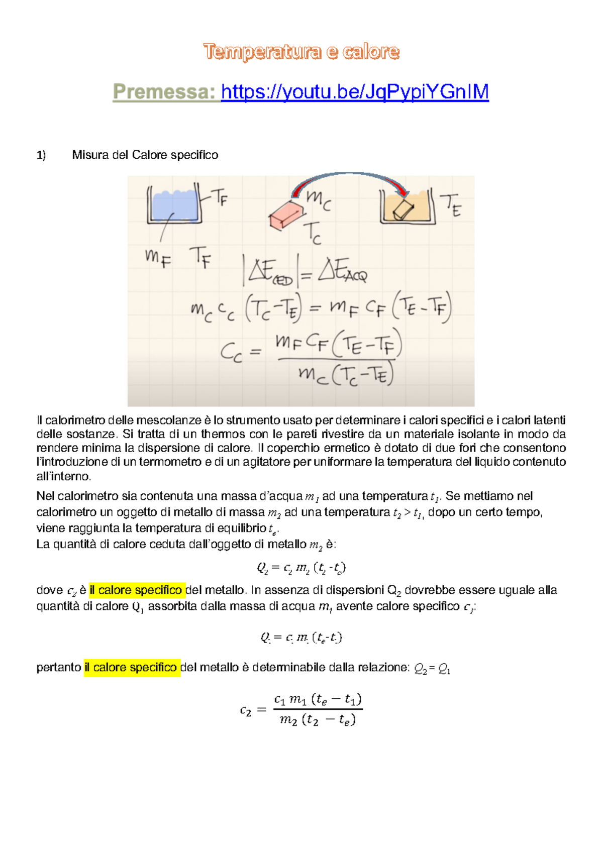 13 Calore specifico - appunti di fisica - youtu/JqPypiYGnIM 1) Misura ...
