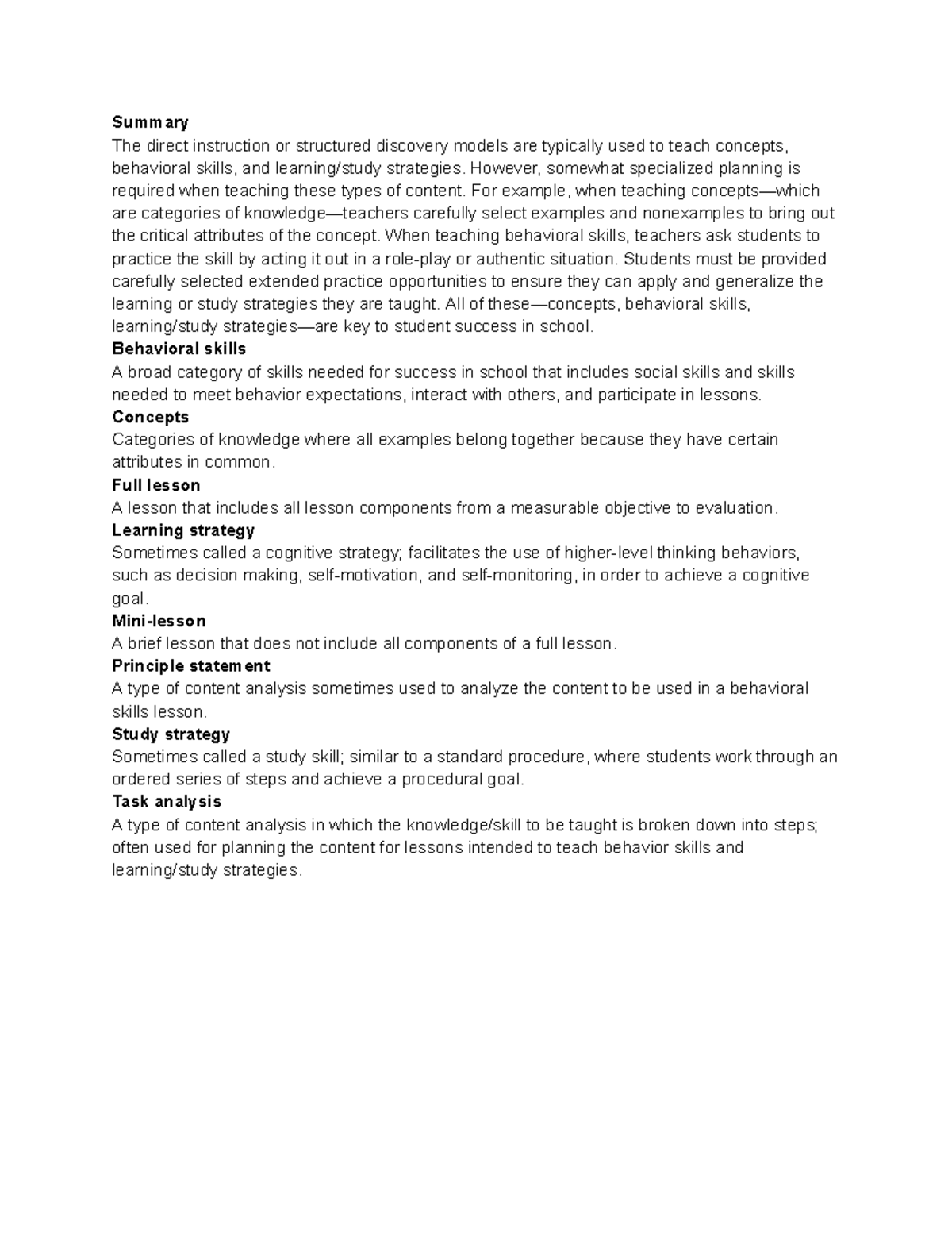 Chapter 18 summary and key terms instructional strategies google