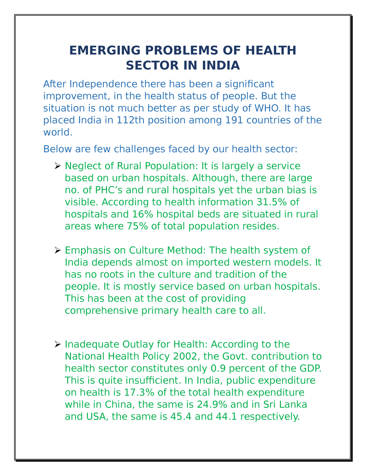 essay on health sector in india