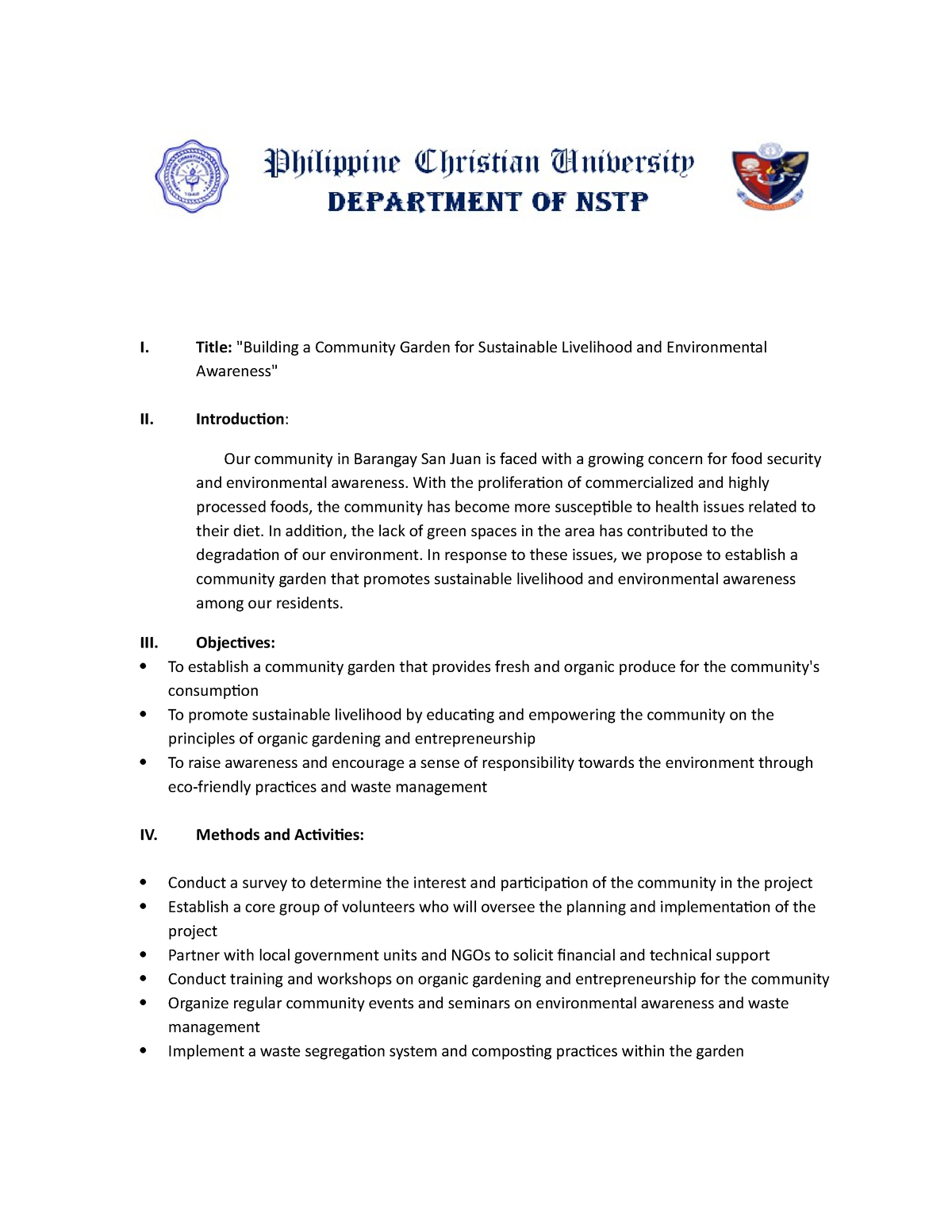 NSTP-Project-Proposal - I. Title: "Building A Community Garden For ...