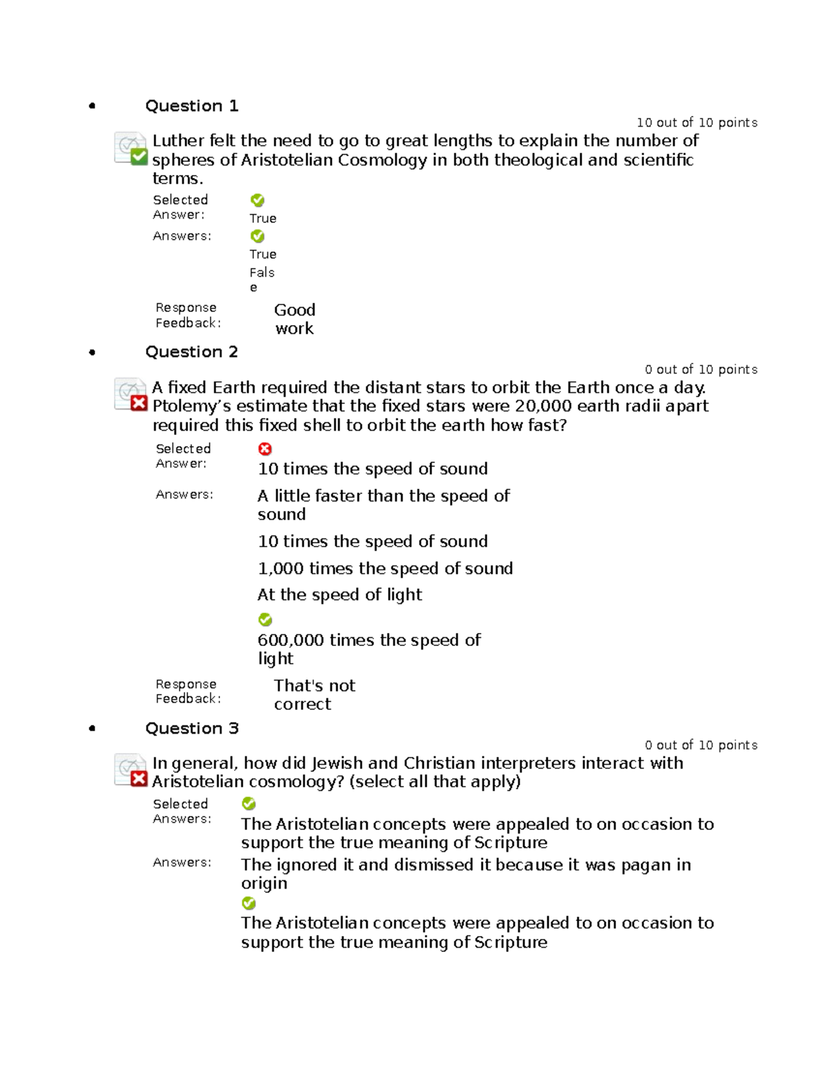 Week 3 Aristotelian Cosmology Quiz - Question 1 10 out of 10 points ...