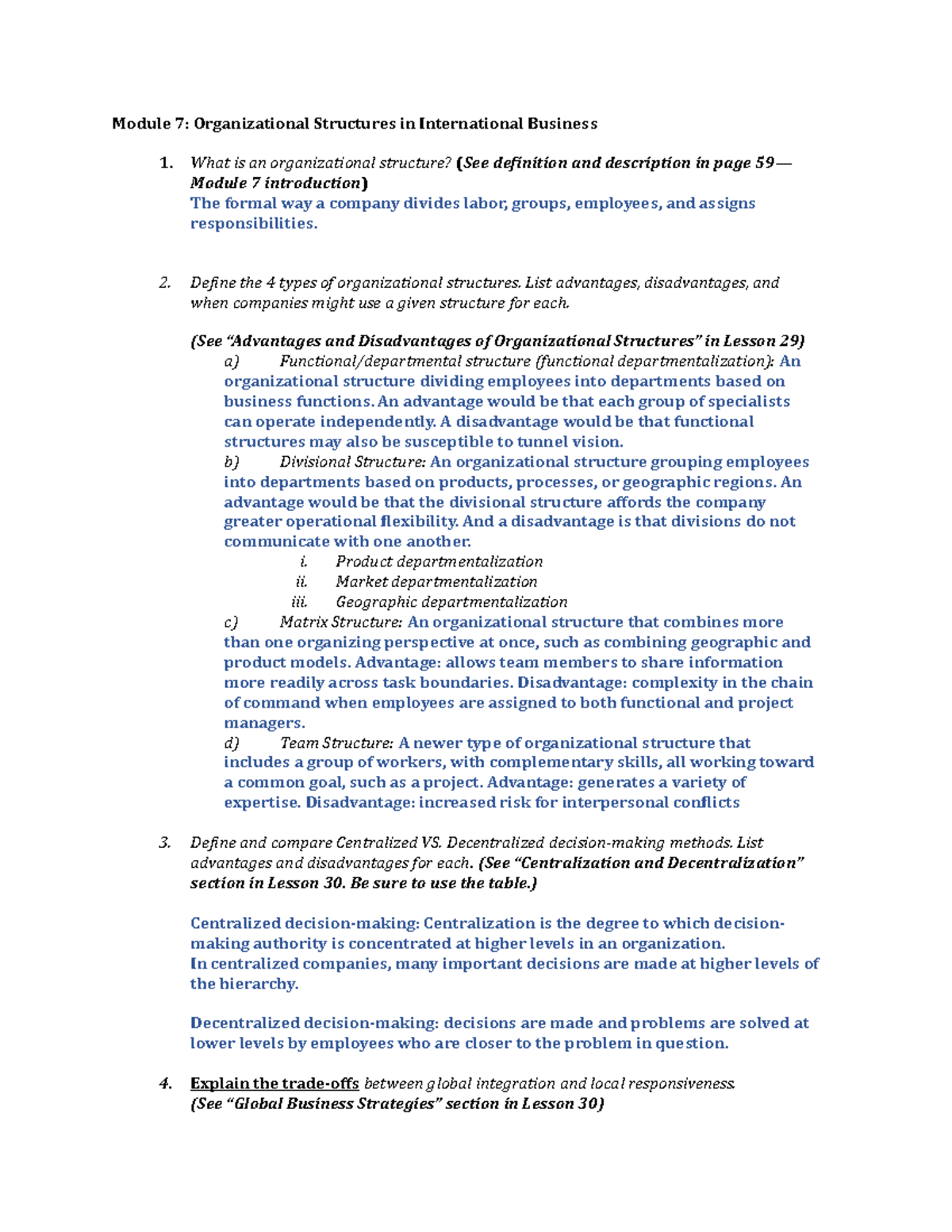 Module 7 Study Guide - Module 7: Organizational Structures In ...