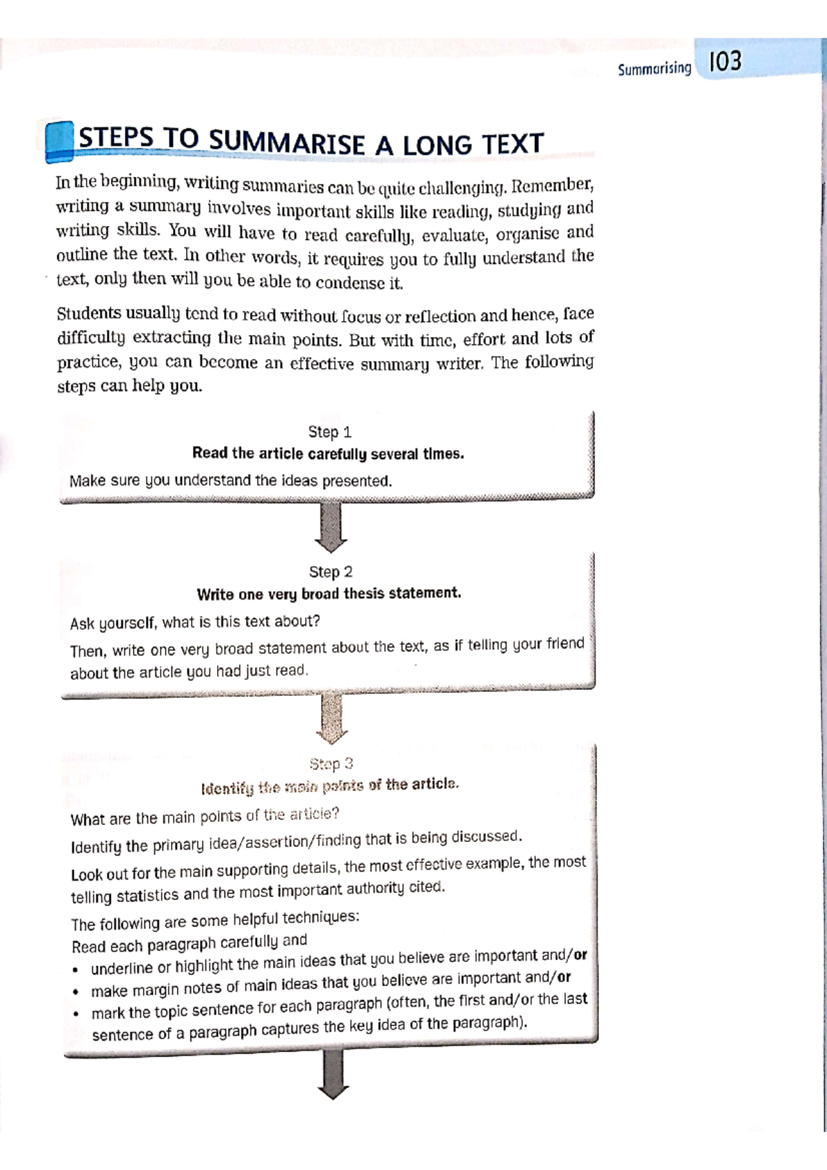 Steps to summarise a long text - text book - Academic Writing for ...