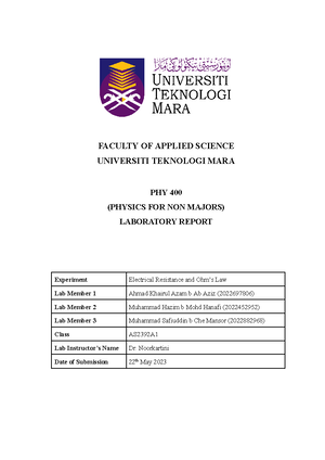 EXPT 2 PHY400 Ballistic Pendulum - UNIVERSITI TEKNOLOGI MARA FACULTY OF ...