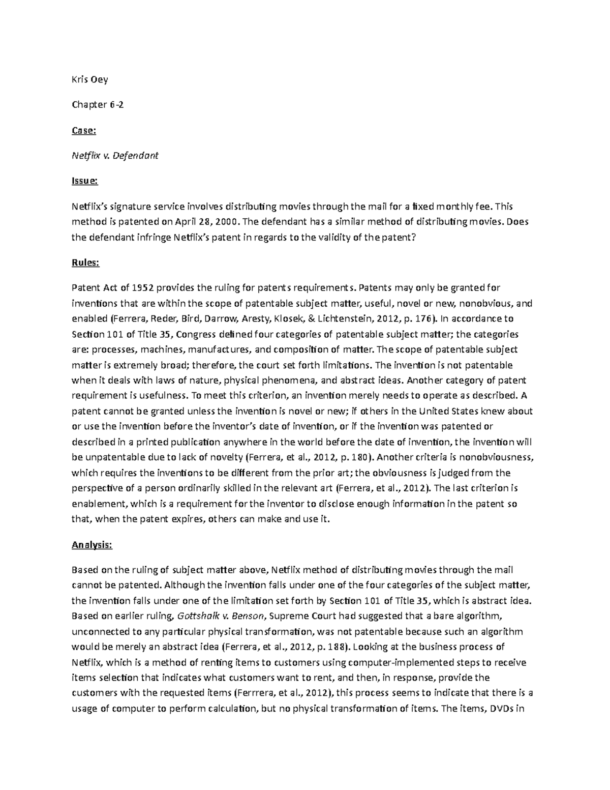 Chapter 62 Assignment Kris Oey Chapter 6 Case Netflix v