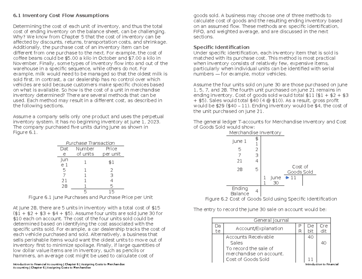 Act253 - notes - 6 Inventory Cost Flow Assumptions Determining the cost ...