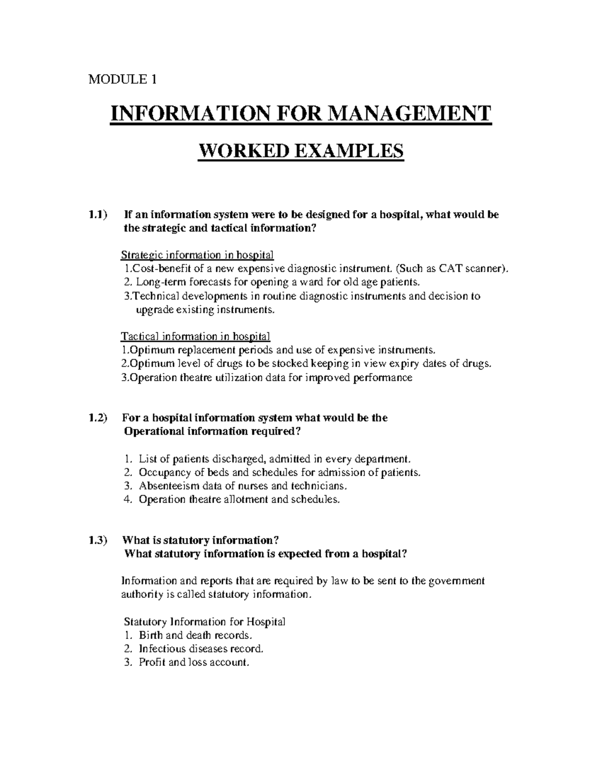 Information management MODULE 1 INFORMATION FOR MANAGEMENT WORKED