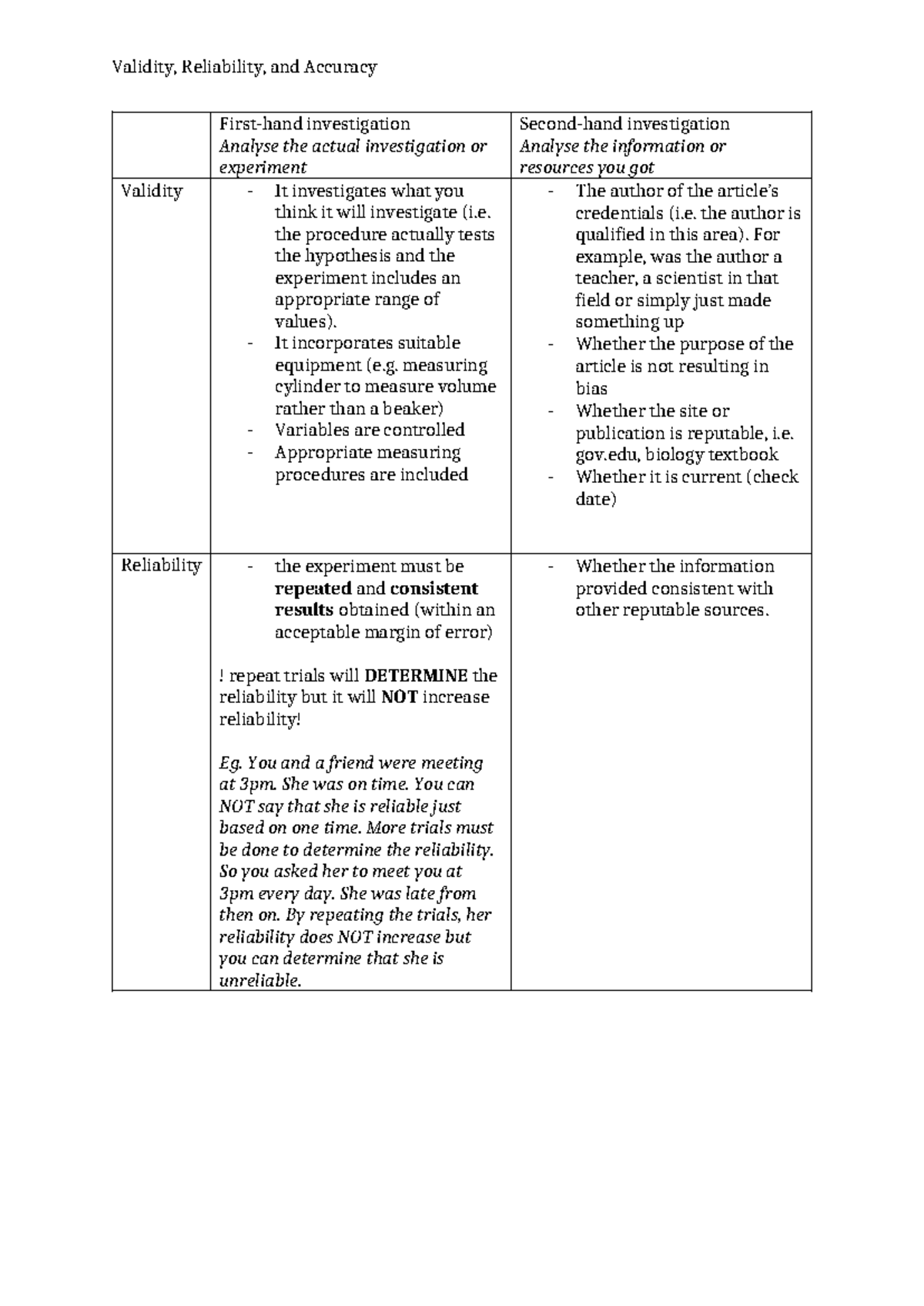 Validity Reliability Accuracy of investigations Nk - Validity ...