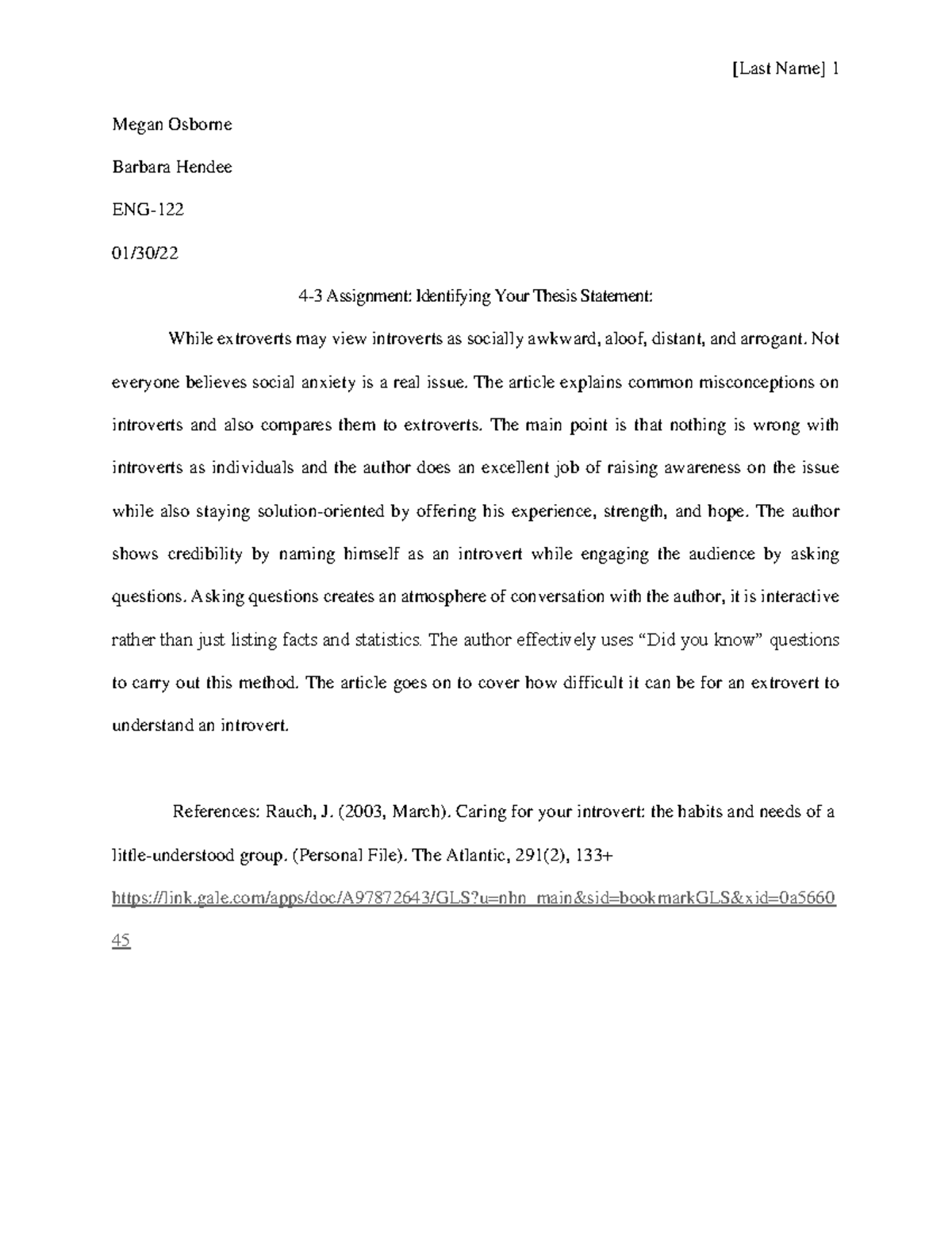 assignment assignment identifying your thesis statement (graded)