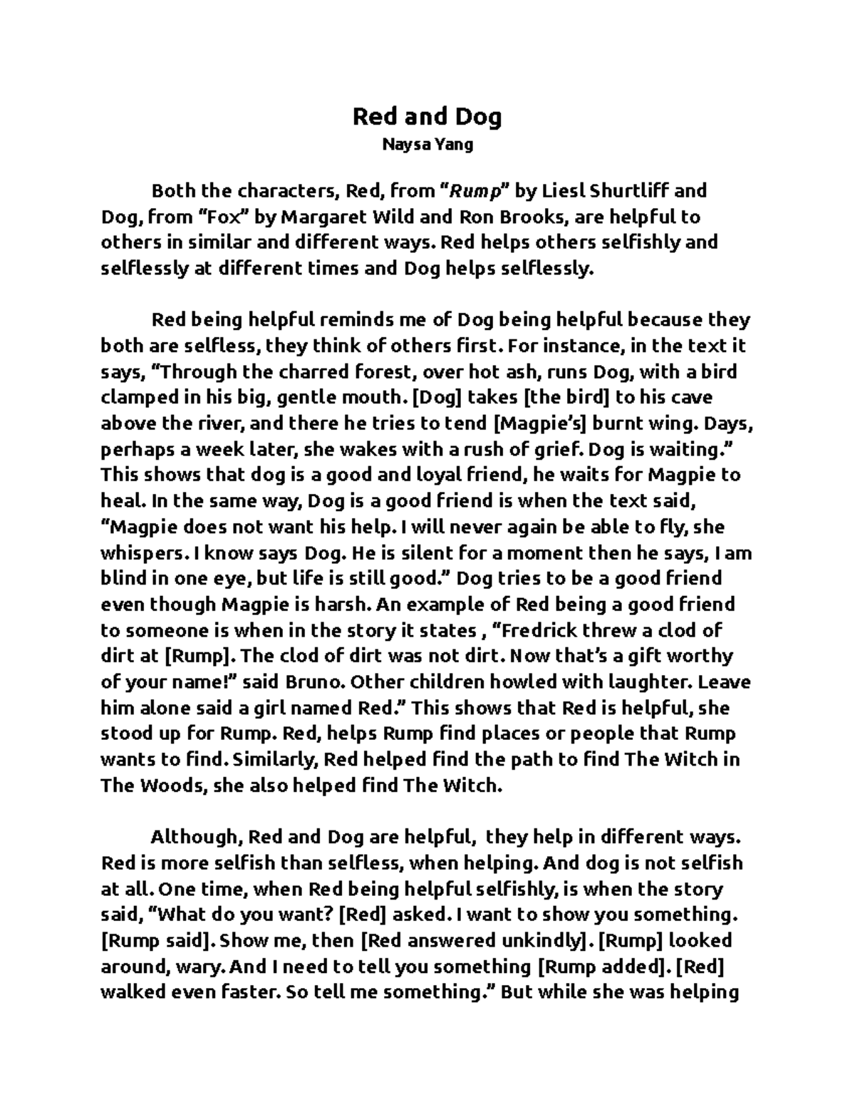 4BLiterary Essay 2 Red and Dog Red and Dog Naysa Yang Both the