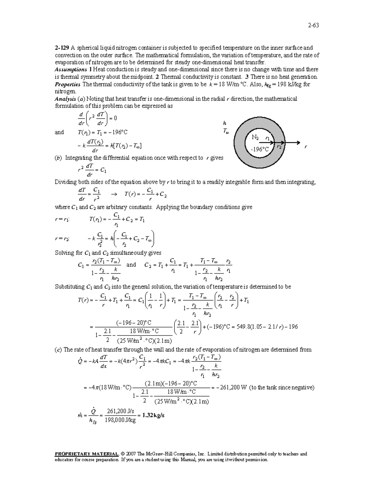 Heat conduction equation - 2-63 2-129 A spherical liquid nitrogen ...