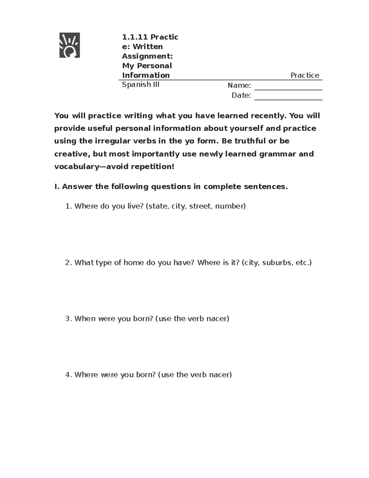 1.1.11 practice written assignment answer key