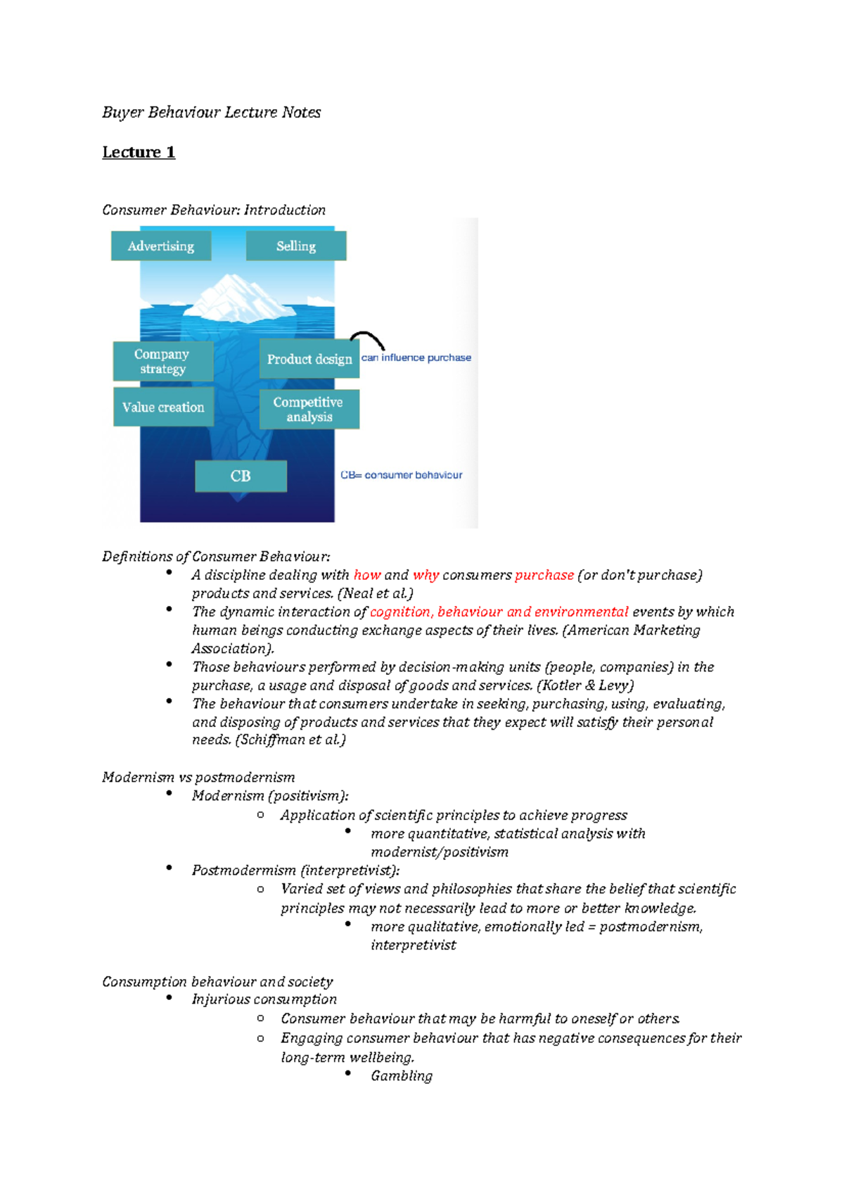 Buyer Behaviour Studoco 1-5 - Buyer Behaviour Lecture Notes Lecture 1 ...