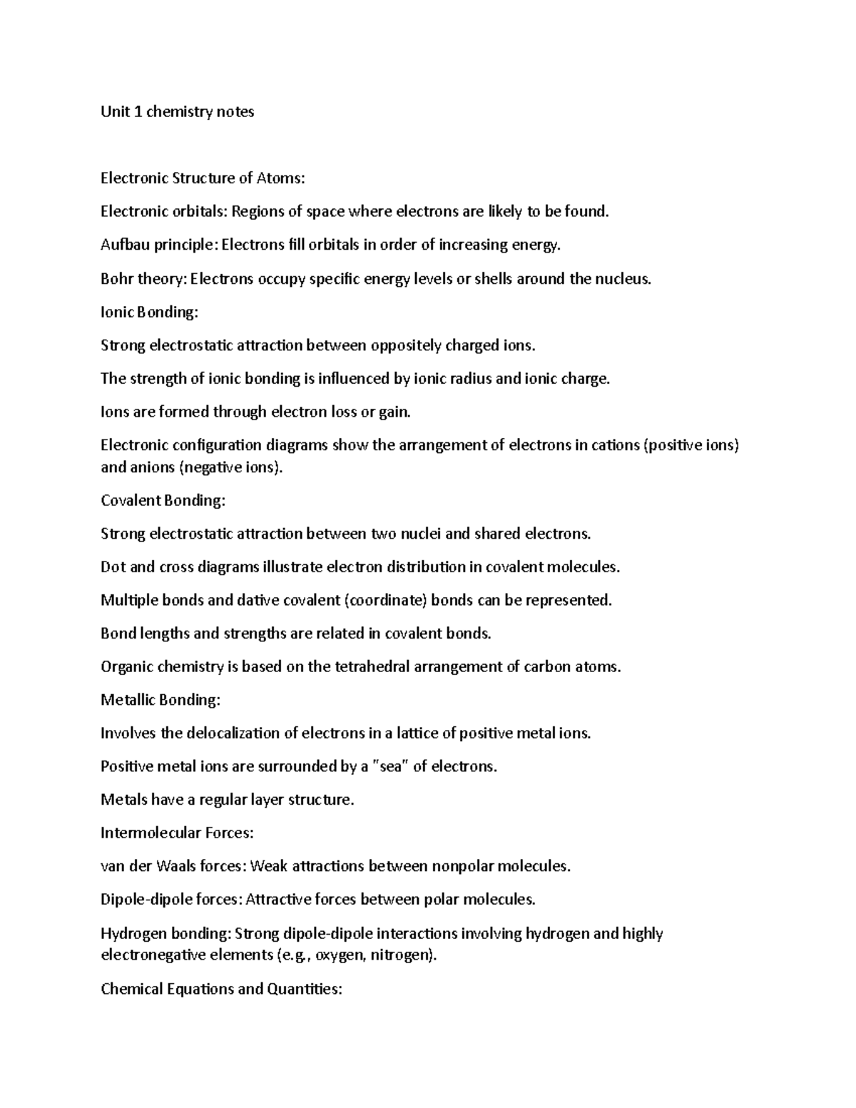 Unit 1 chemistry notes - betc applied science exam - 5CH003 - WLV - Studocu