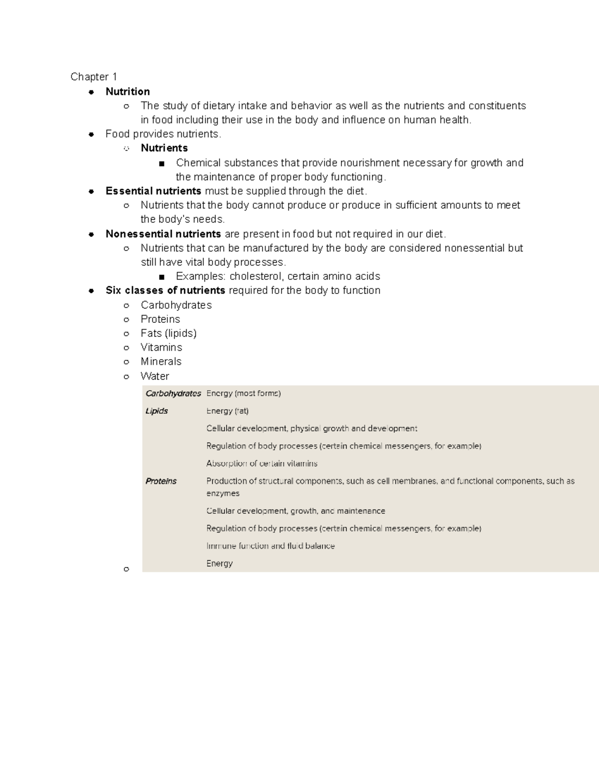 Chapter 1 and 2 Lecture Notes - Chapter 1 Nutrition The study of ...
