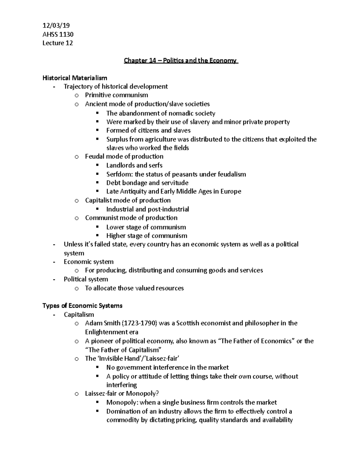 Week 13 - Chapter 14 - chap 13 notes - AHSS 1130 Lecture 12 Chapter 14 ...