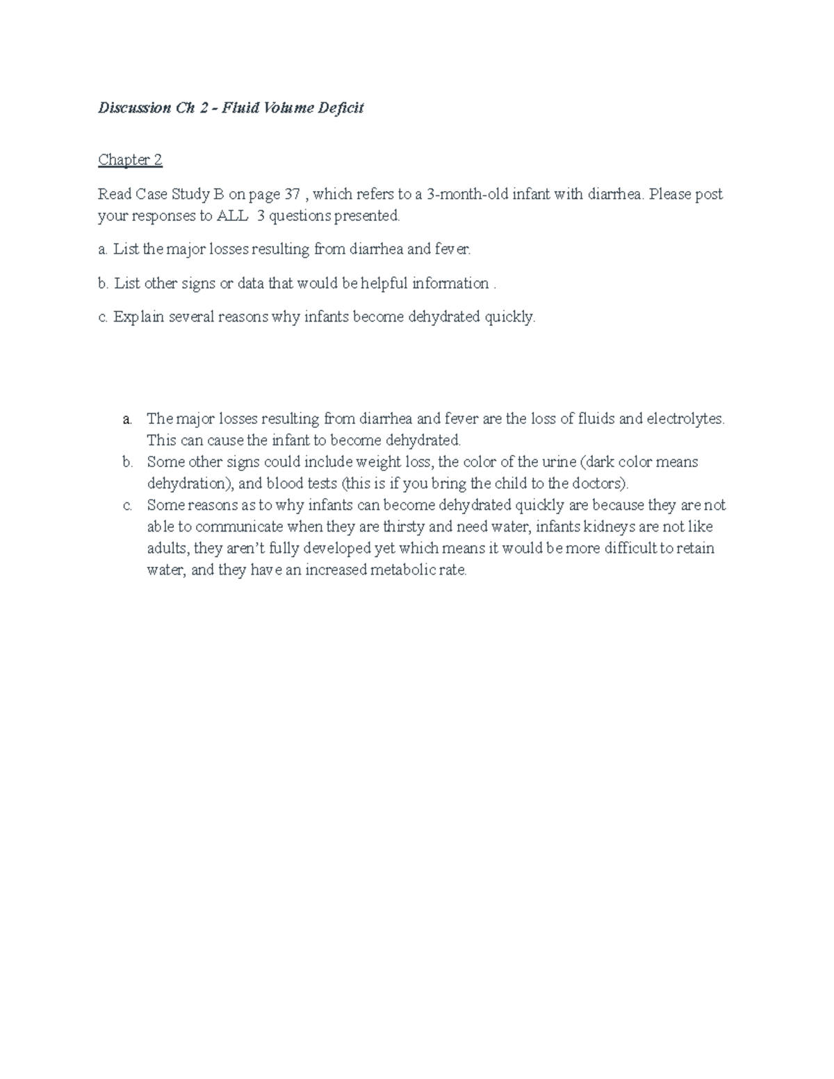 Discussion Ch 2 Fluid Volume Deficit patho Discussion Ch 2