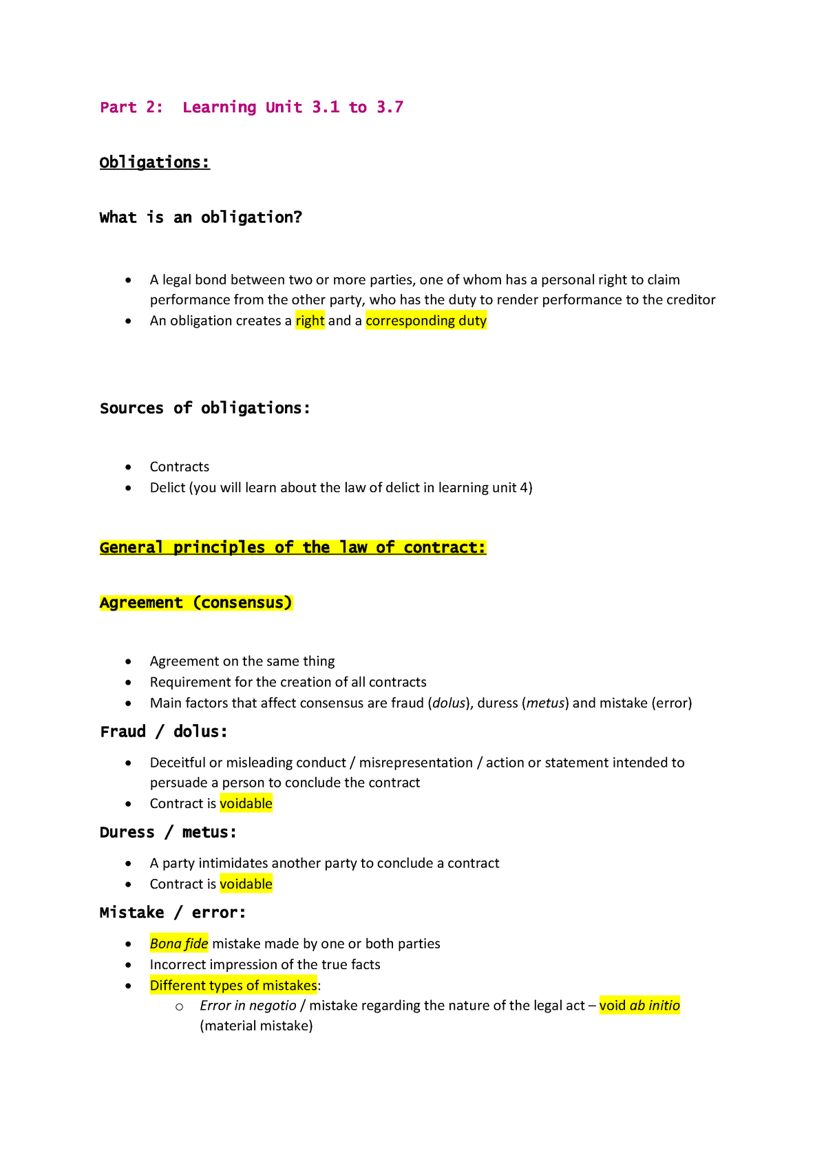 Part 2 par 3.1 to 3.7 - Summary - Part 2: Learning Unit 3 to 3 ...