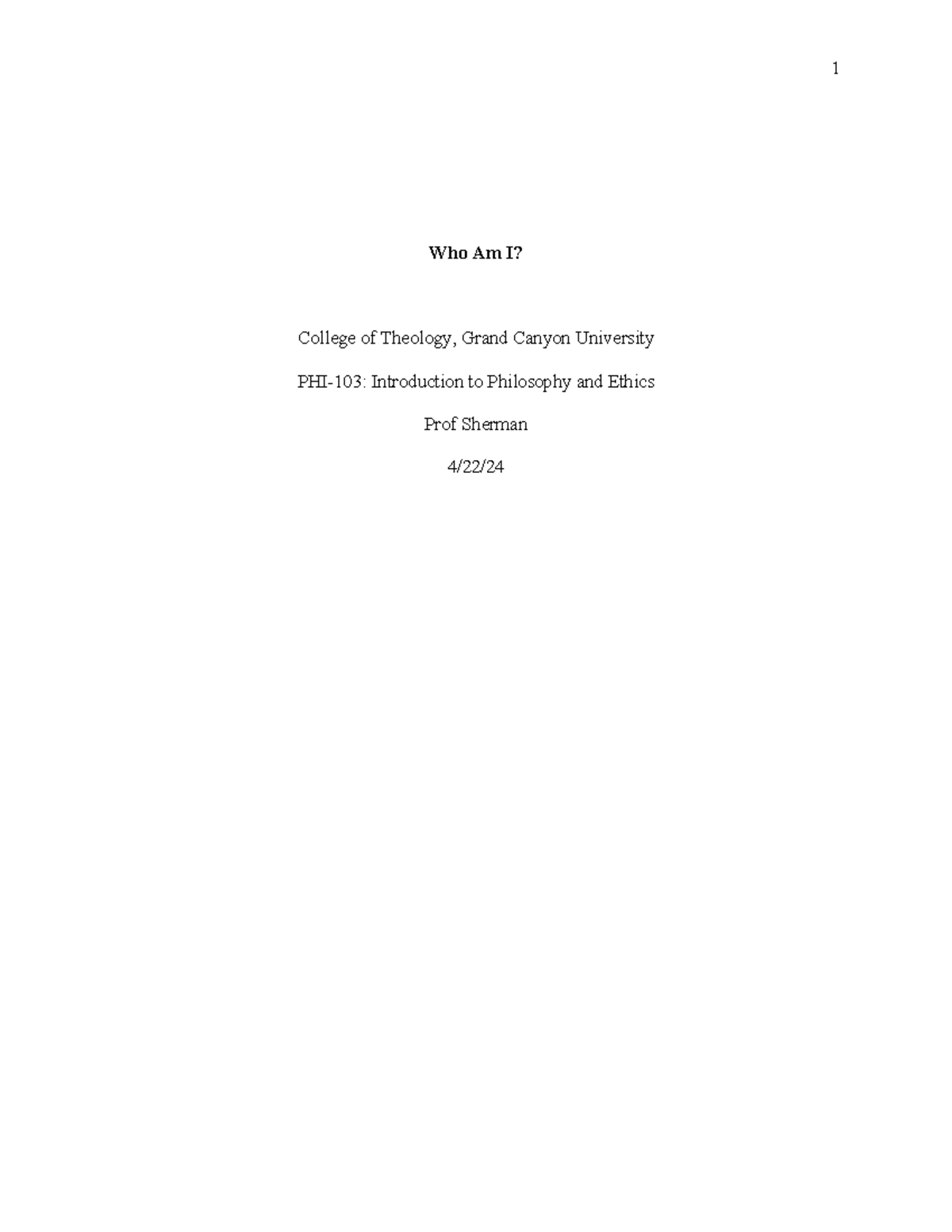 Who Am I Paper PHILO - Who Am I? College of Theology, Grand Canyon ...