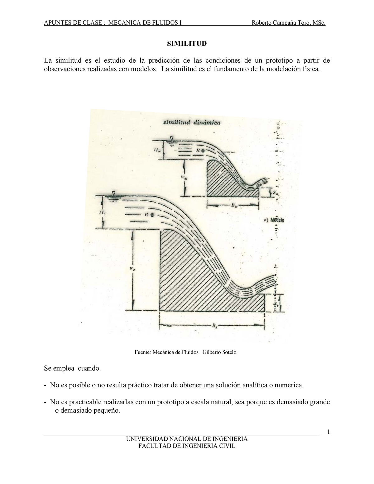 5 Similitud Y Analisis Dimensional Apuntes De Clase Mecanica De Fluidos I Roberto Campaña 1610