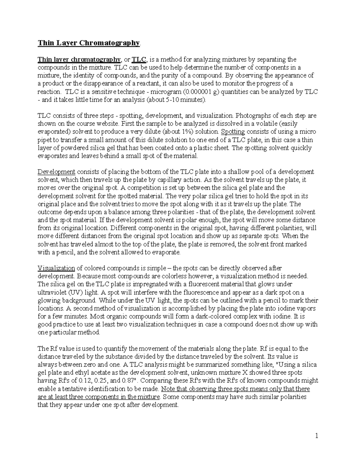 Tlc lab report Thin Layer Chromatography. Thin layer chromatography