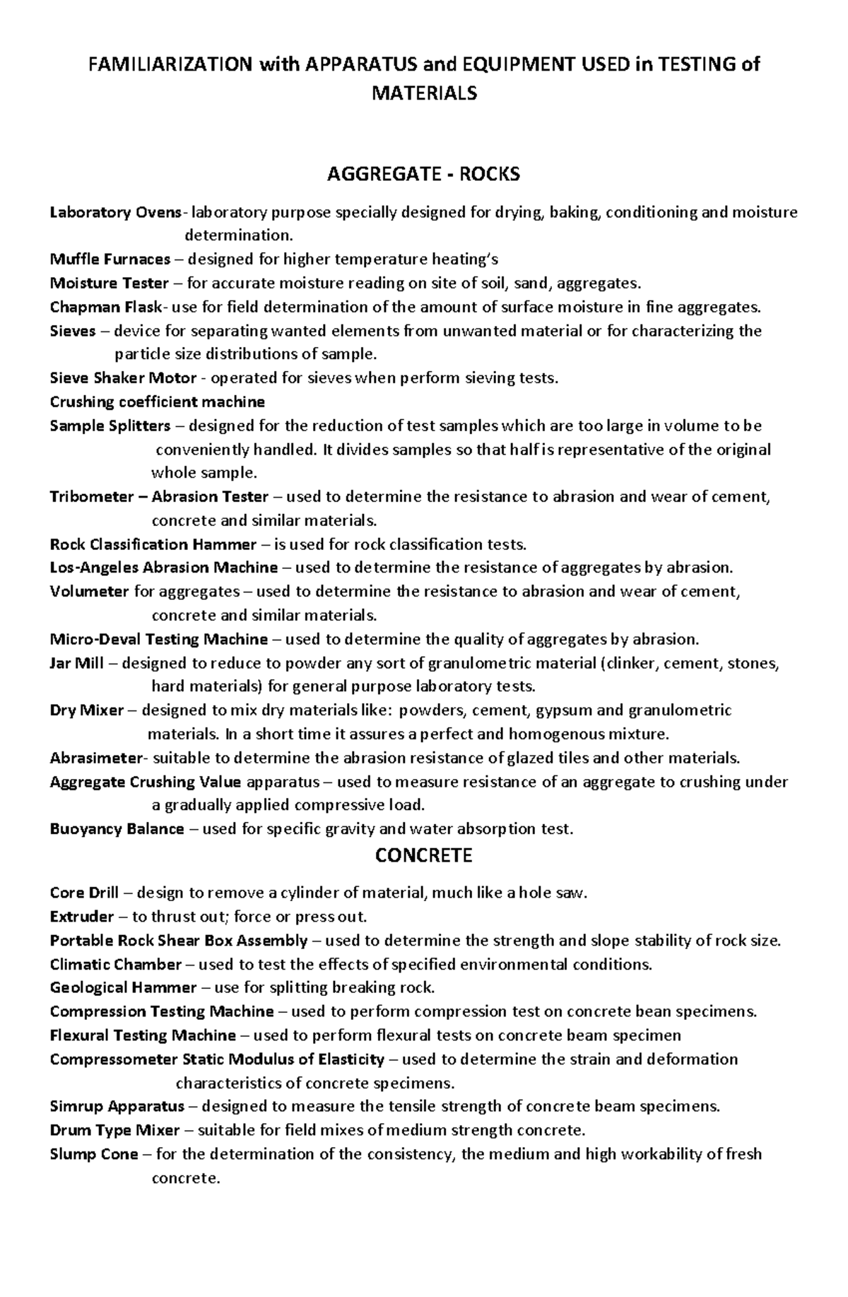 Familiarization - FAMILIARIZATION With APPARATUS And EQUIPMENT USED In ...