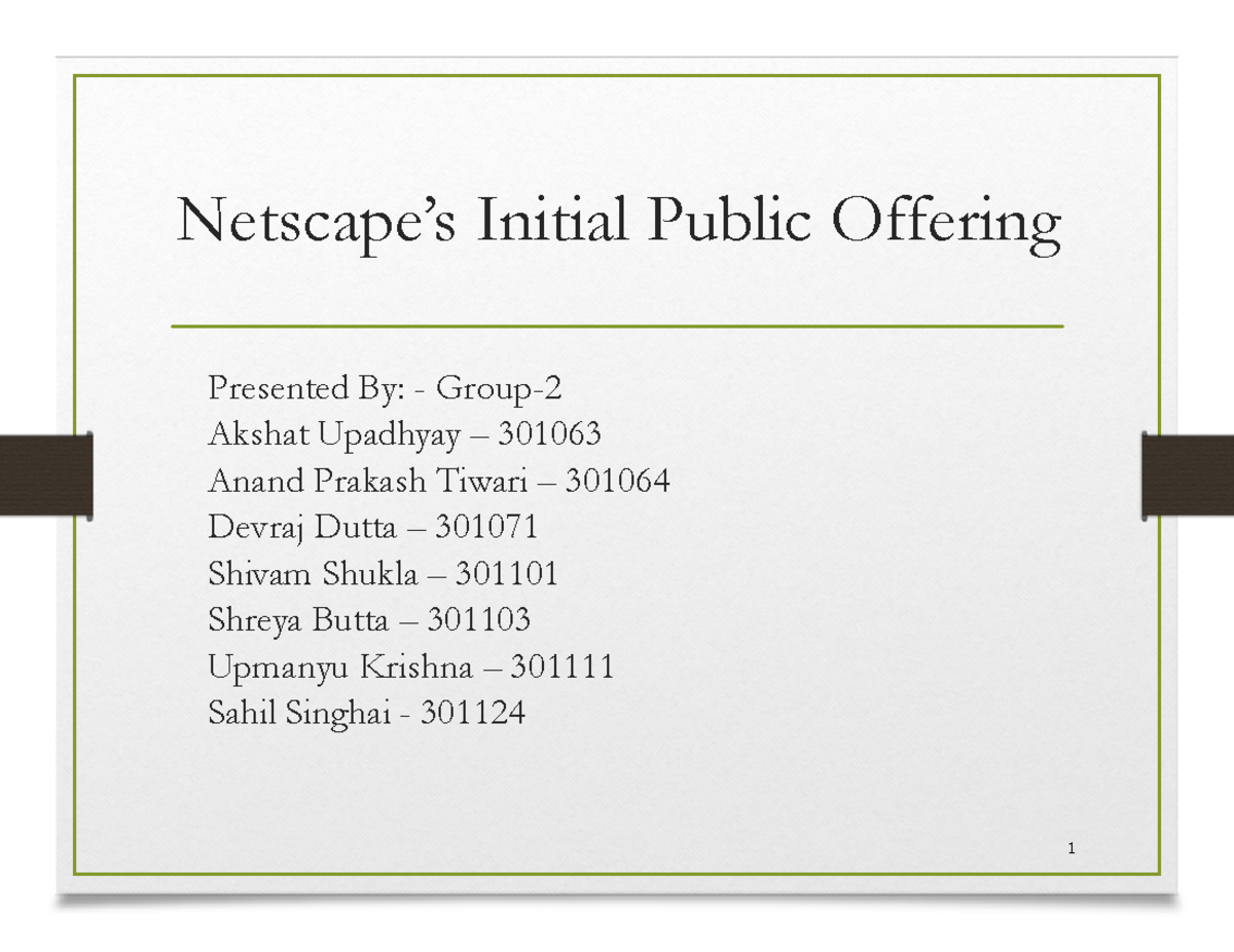 Netscape’s Initial Public Offering Netscape’s Initial Public Offering