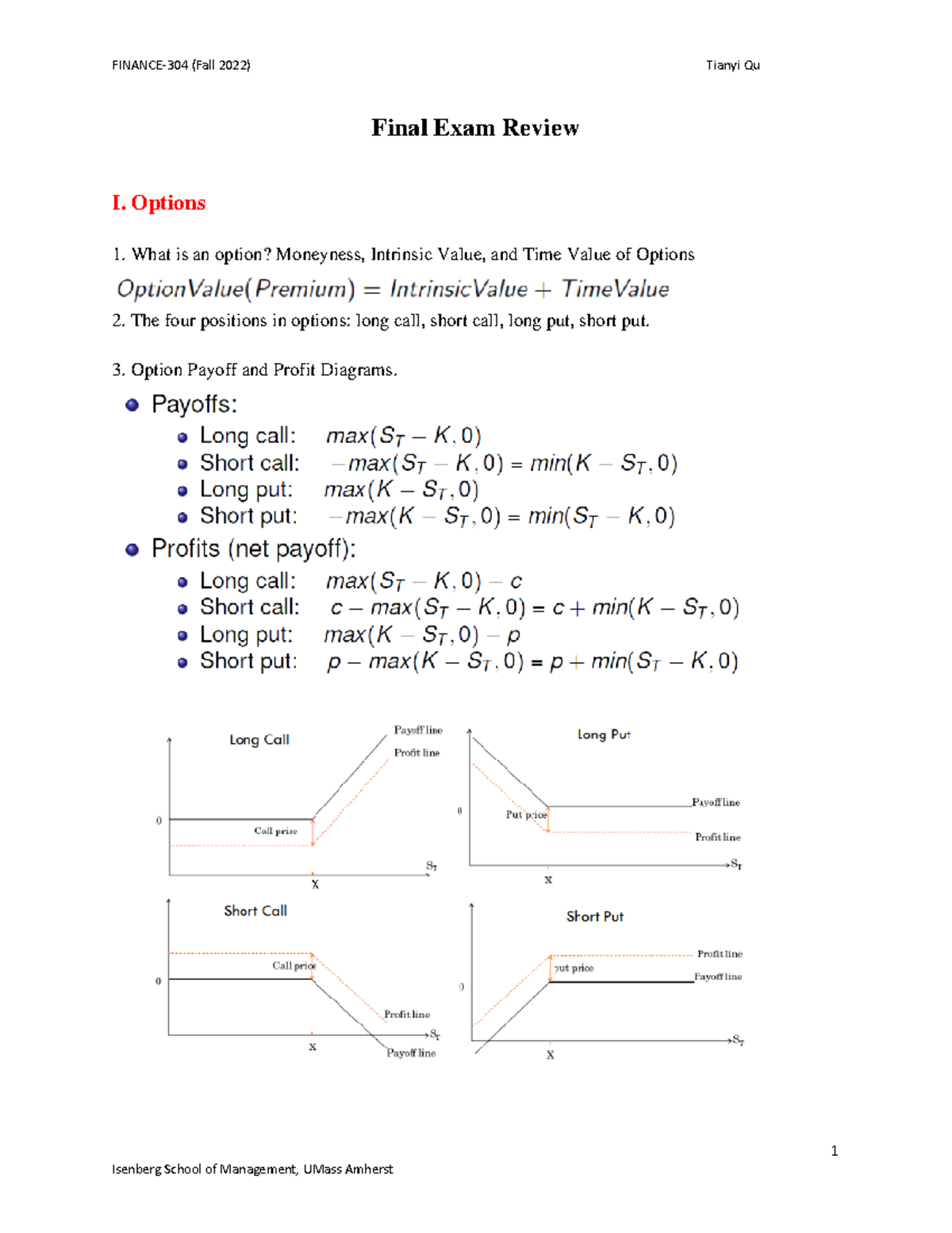 Final Exam Review - 1 Final Exam Review I. Options 1. What Is An Option ...