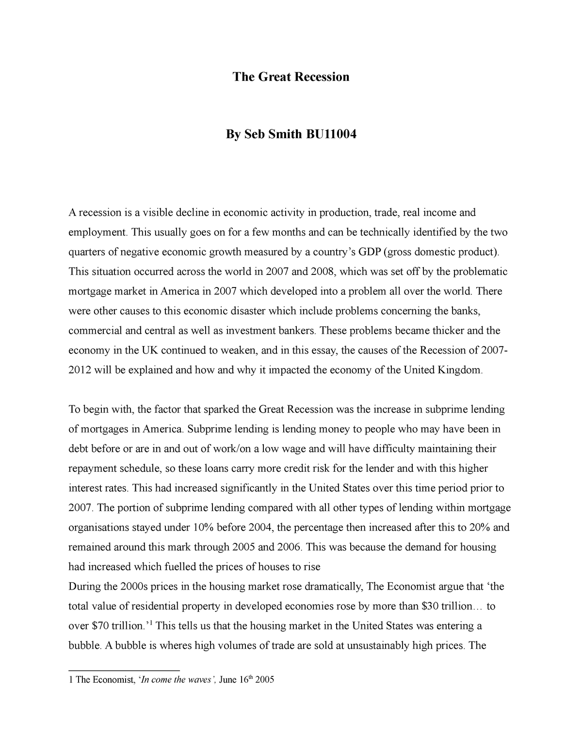 the great recession essay
