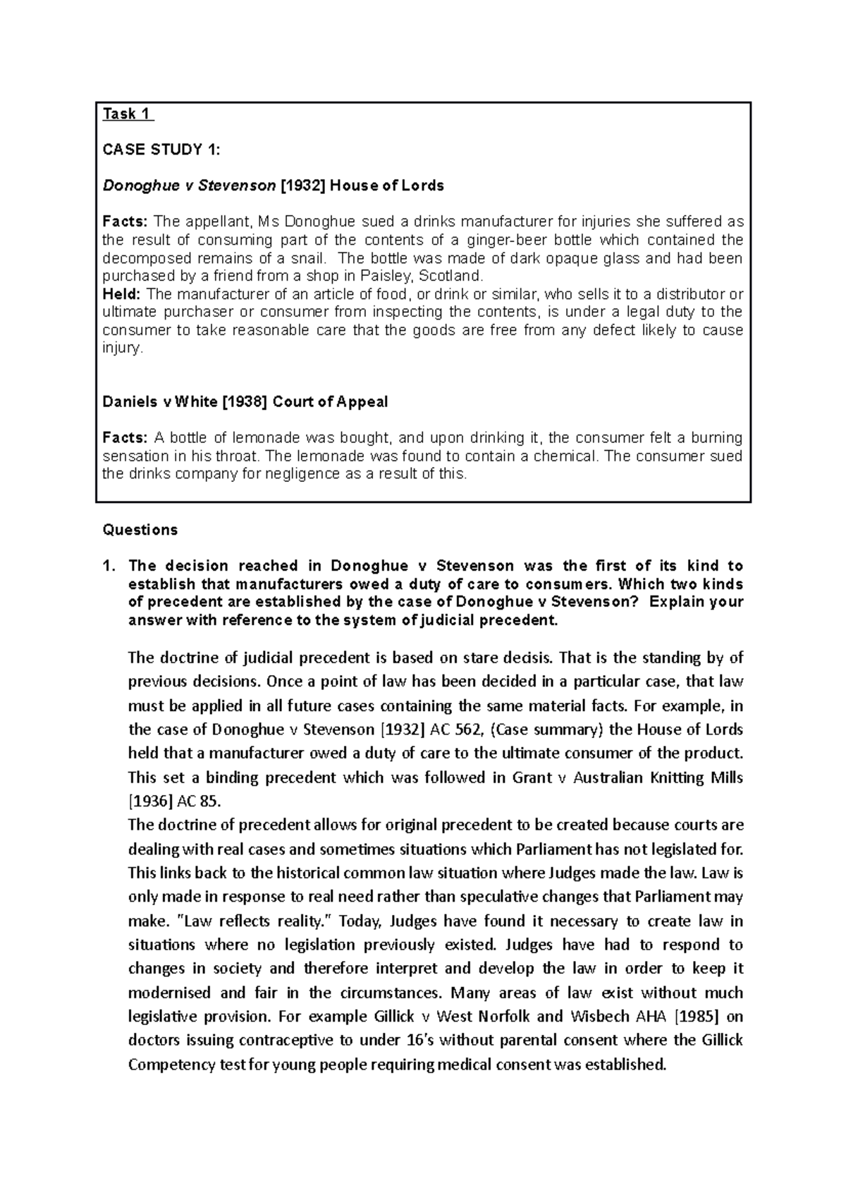 Judicial Precedent Case Studies - LAW.101y - Lancaster - Studocu