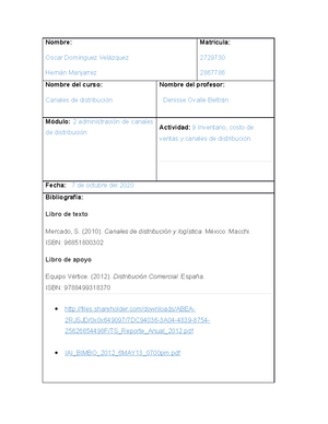 Evidencia 2 CANALES DE DISTRIBUCIÓN TECMILENIO 2022 - Nombre ...