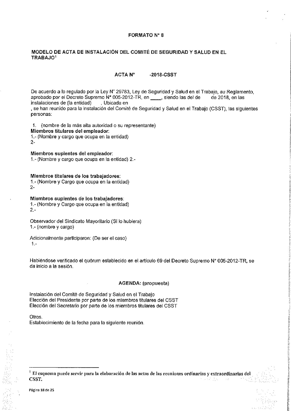 Formato 8 Modelo De Acta De Instalacion Del Comite Ok Seguridad Y