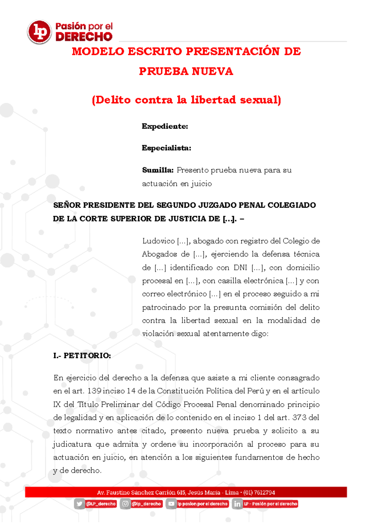 Modelo Escrito Prueba Nueva Penal Modelo Escrito PresentaciÓn De Prueba Nueva Delito Contra