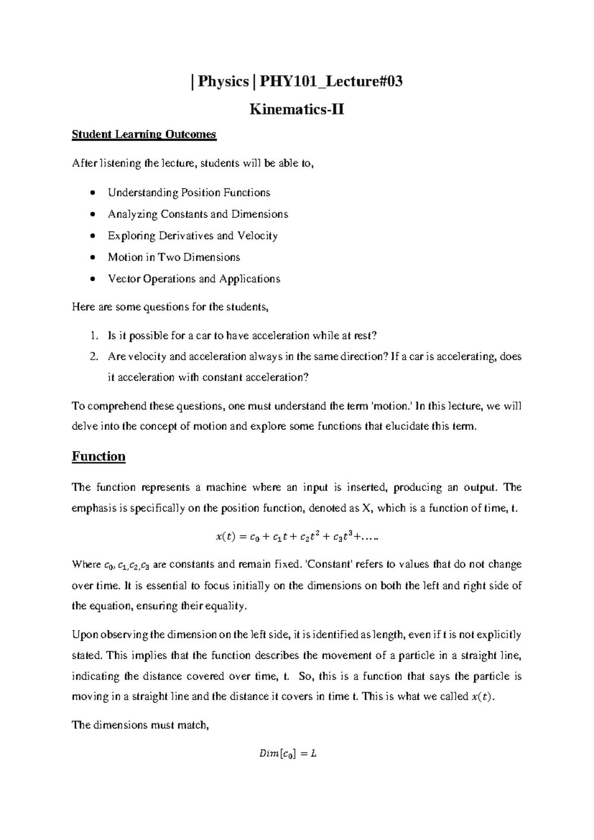 Lec3 phy101 - Physics Notes Complete - | Physics | PHY101_Lecture# 03 ...