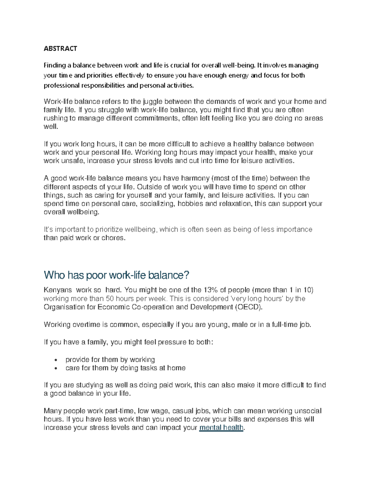 WORK LIFE BalanceConcepts - ABSTRACT Finding a balance between work and ...